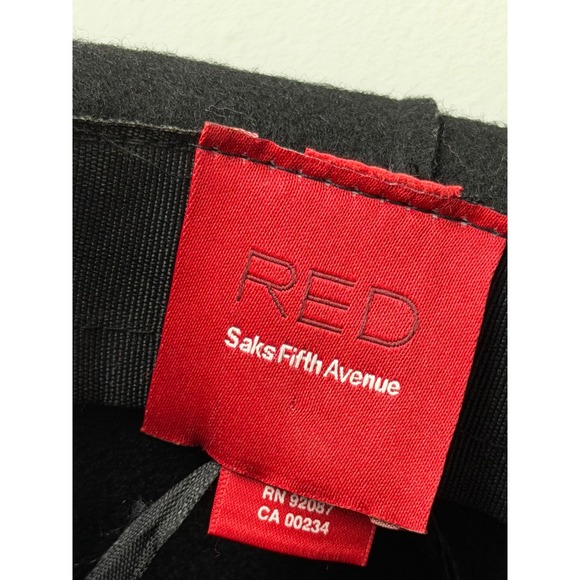 RED Saks Fifth Avenue Black 100% Wool Wide Brim Fedora Floppy Hat Braided Band - Picture 3 of 5